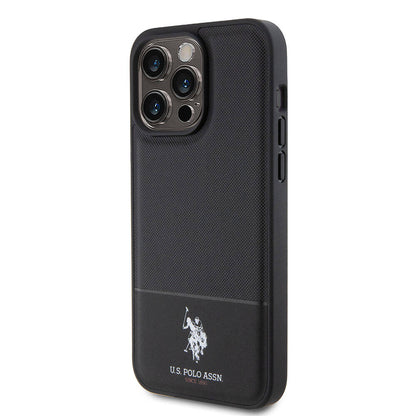 iPhone 15 Pro Max Kılıf U.S. Polo Assn. Orjinal Lisanslı Suni Deri Arka Yüzey Baskı Logolu Örgü Desenli Kapak
