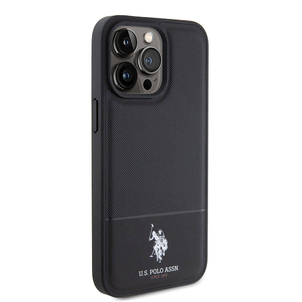 iPhone 15 Pro Max Kılıf U.S. Polo Assn. Orjinal Lisanslı Suni Deri Arka Yüzey Baskı Logolu Örgü Desenli Kapak