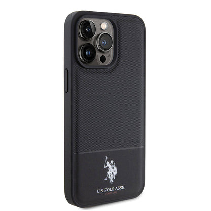 iPhone 15 Pro Max Kılıf U.S. Polo Assn. Orjinal Lisanslı Suni Deri Arka Yüzey Baskı Logolu Örgü Desenli Kapak