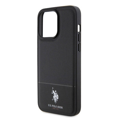 iPhone 15 Pro Max Kılıf U.S. Polo Assn. Orjinal Lisanslı Suni Deri Arka Yüzey Baskı Logolu Örgü Desenli Kapak