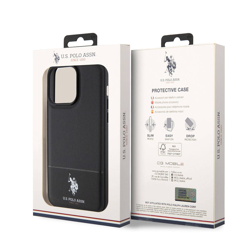 iPhone 15 Pro Max Kılıf U.S. Polo Assn. Orjinal Lisanslı Suni Deri Arka Yüzey Baskı Logolu Örgü Desenli Kapak
