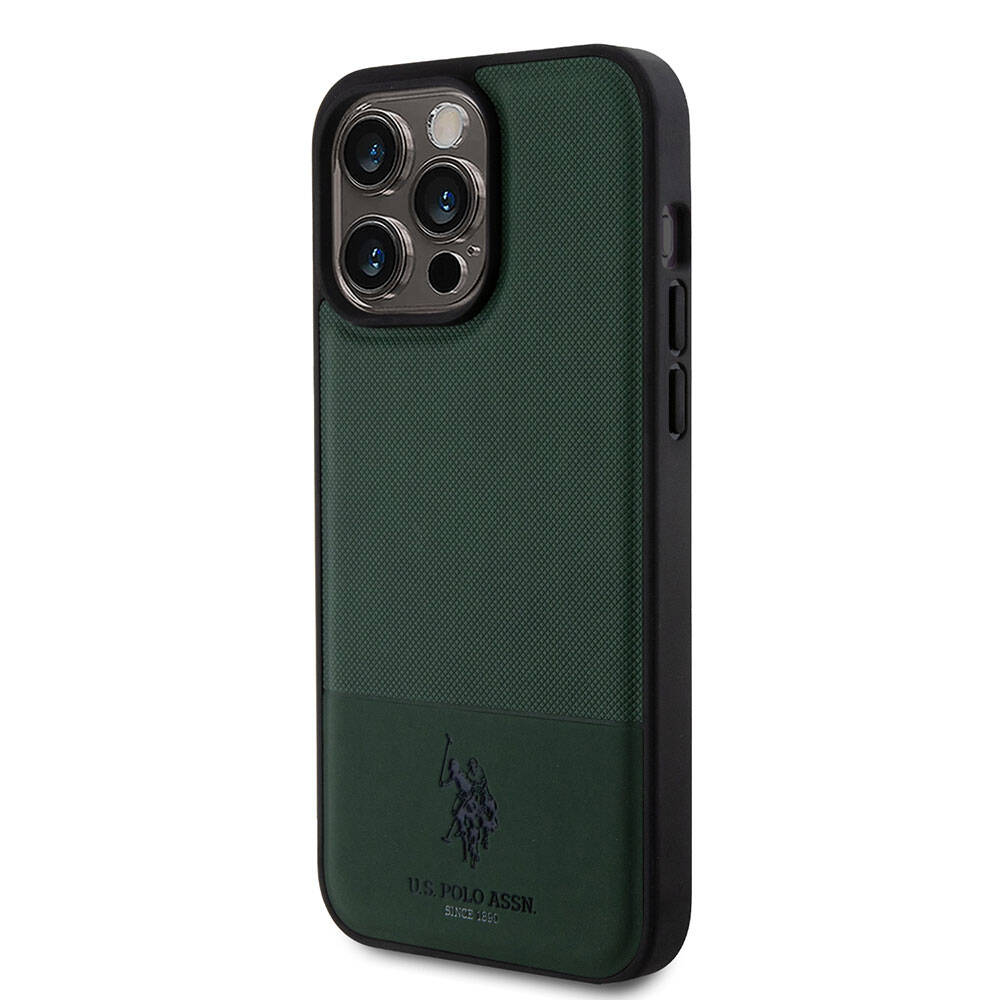 iPhone 15 Pro Max Kılıf U.S. Polo Assn. Orjinal Lisanslı Suni Deri Arka Yüzey Baskı Logolu Örgü Desenli Kapak