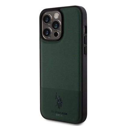 iPhone 15 Pro Max Kılıf U.S. Polo Assn. Orjinal Lisanslı Suni Deri Arka Yüzey Baskı Logolu Örgü Desenli Kapak