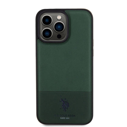 iPhone 15 Pro Max Kılıf U.S. Polo Assn. Orjinal Lisanslı Suni Deri Arka Yüzey Baskı Logolu Örgü Desenli Kapak