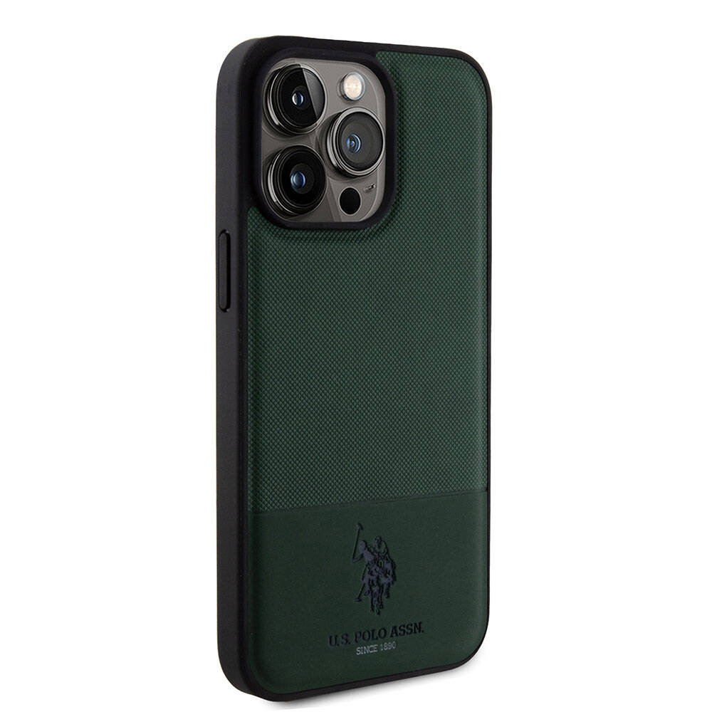iPhone 15 Pro Max Kılıf U.S. Polo Assn. Orjinal Lisanslı Suni Deri Arka Yüzey Baskı Logolu Örgü Desenli Kapak