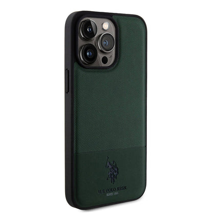 iPhone 15 Pro Max Kılıf U.S. Polo Assn. Orjinal Lisanslı Suni Deri Arka Yüzey Baskı Logolu Örgü Desenli Kapak
