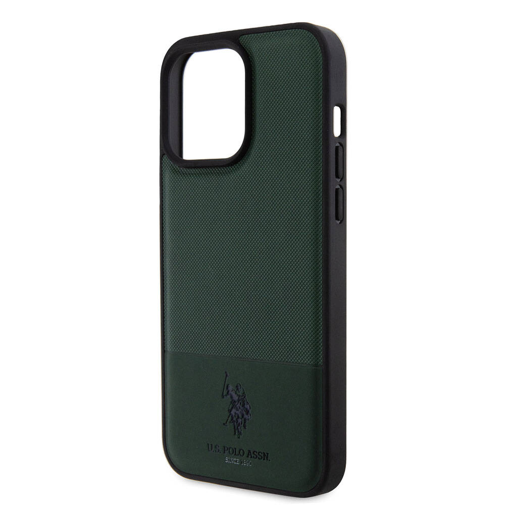 iPhone 15 Pro Max Kılıf U.S. Polo Assn. Orjinal Lisanslı Suni Deri Arka Yüzey Baskı Logolu Örgü Desenli Kapak