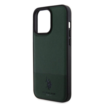 iPhone 15 Pro Max Kılıf U.S. Polo Assn. Orjinal Lisanslı Suni Deri Arka Yüzey Baskı Logolu Örgü Desenli Kapak