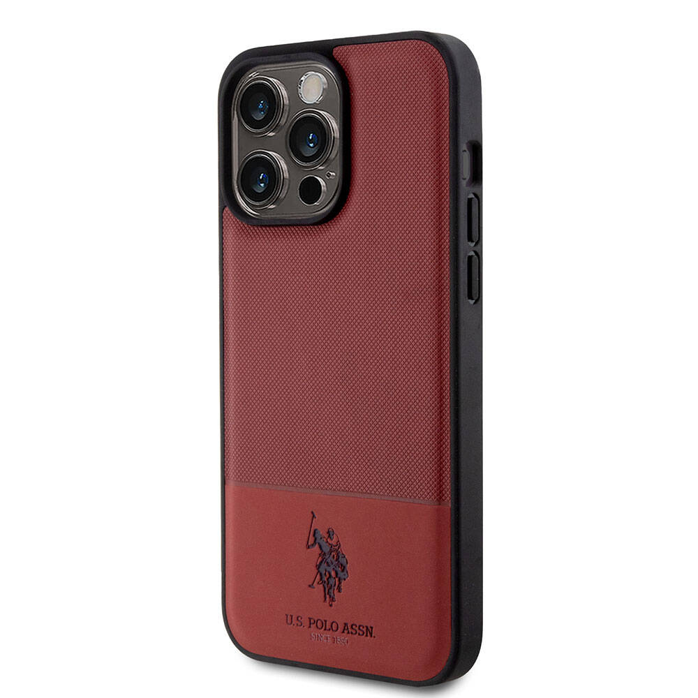 iPhone 15 Pro Max Kılıf U.S. Polo Assn. Orjinal Lisanslı Suni Deri Arka Yüzey Baskı Logolu Örgü Desenli Kapak