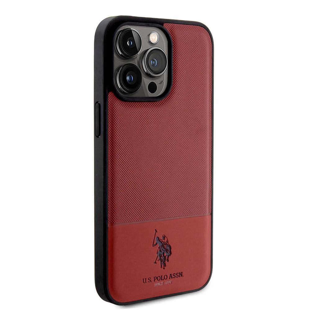 iPhone 15 Pro Max Kılıf U.S. Polo Assn. Orjinal Lisanslı Suni Deri Arka Yüzey Baskı Logolu Örgü Desenli Kapak