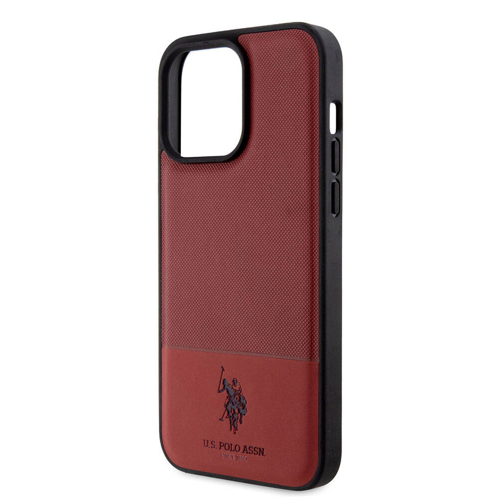 iPhone 15 Pro Max Kılıf U.S. Polo Assn. Orjinal Lisanslı Suni Deri Arka Yüzey Baskı Logolu Örgü Desenli Kapak