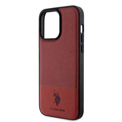 iPhone 15 Pro Max Kılıf U.S. Polo Assn. Orjinal Lisanslı Suni Deri Arka Yüzey Baskı Logolu Örgü Desenli Kapak