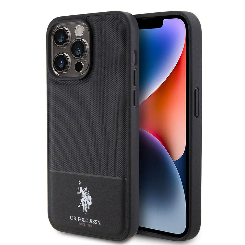 iPhone 15 Pro Max Kılıf U.S. Polo Assn. Orjinal Lisanslı Suni Deri Arka Yüzey Baskı Logolu Örgü Desenli Kapak