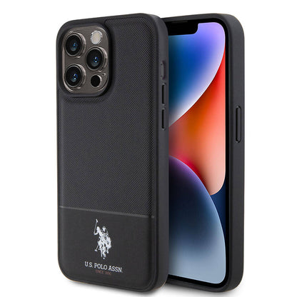 iPhone 15 Pro Max Kılıf U.S. Polo Assn. Orjinal Lisanslı Suni Deri Arka Yüzey Baskı Logolu Örgü Desenli Kapak