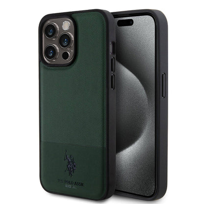 iPhone 15 Pro Max Kılıf U.S. Polo Assn. Orjinal Lisanslı Suni Deri Arka Yüzey Baskı Logolu Örgü Desenli Kapak