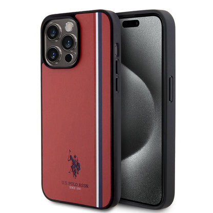 iPhone 15 Pro Max Kılıf U.S. Polo Assn. Orjinal Lisanslı Üç Renk Şerit Tasarımlı Baskı Logolu Kapak
