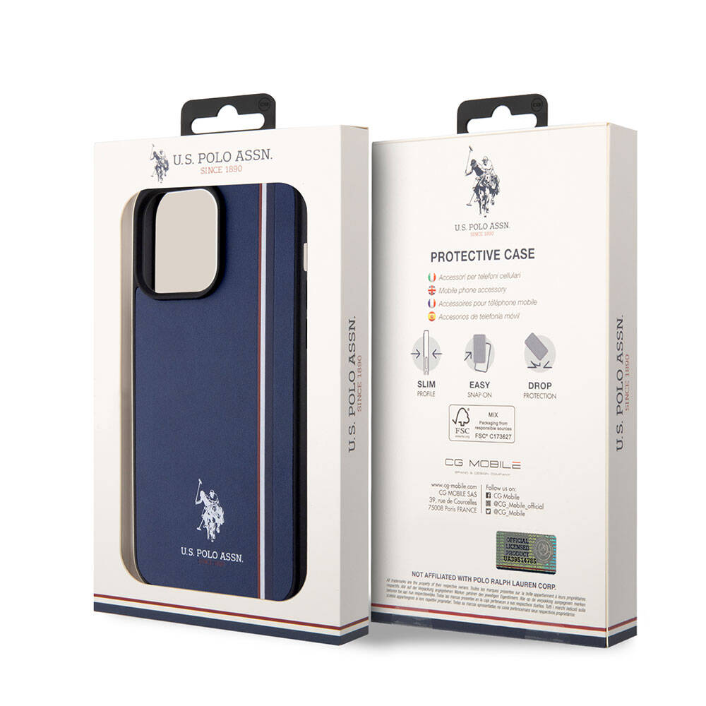 iPhone 15 Pro Max Kılıf U.S. Polo Assn. Orjinal Lisanslı Üç Renk Şerit Tasarımlı Baskı Logolu Kapak
