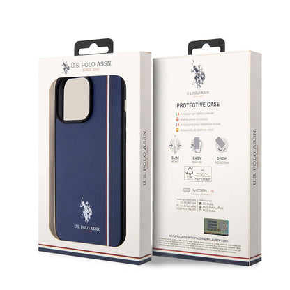 iPhone 15 Pro Max Kılıf U.S. Polo Assn. Orjinal Lisanslı Üç Renk Şerit Tasarımlı Baskı Logolu Kapak