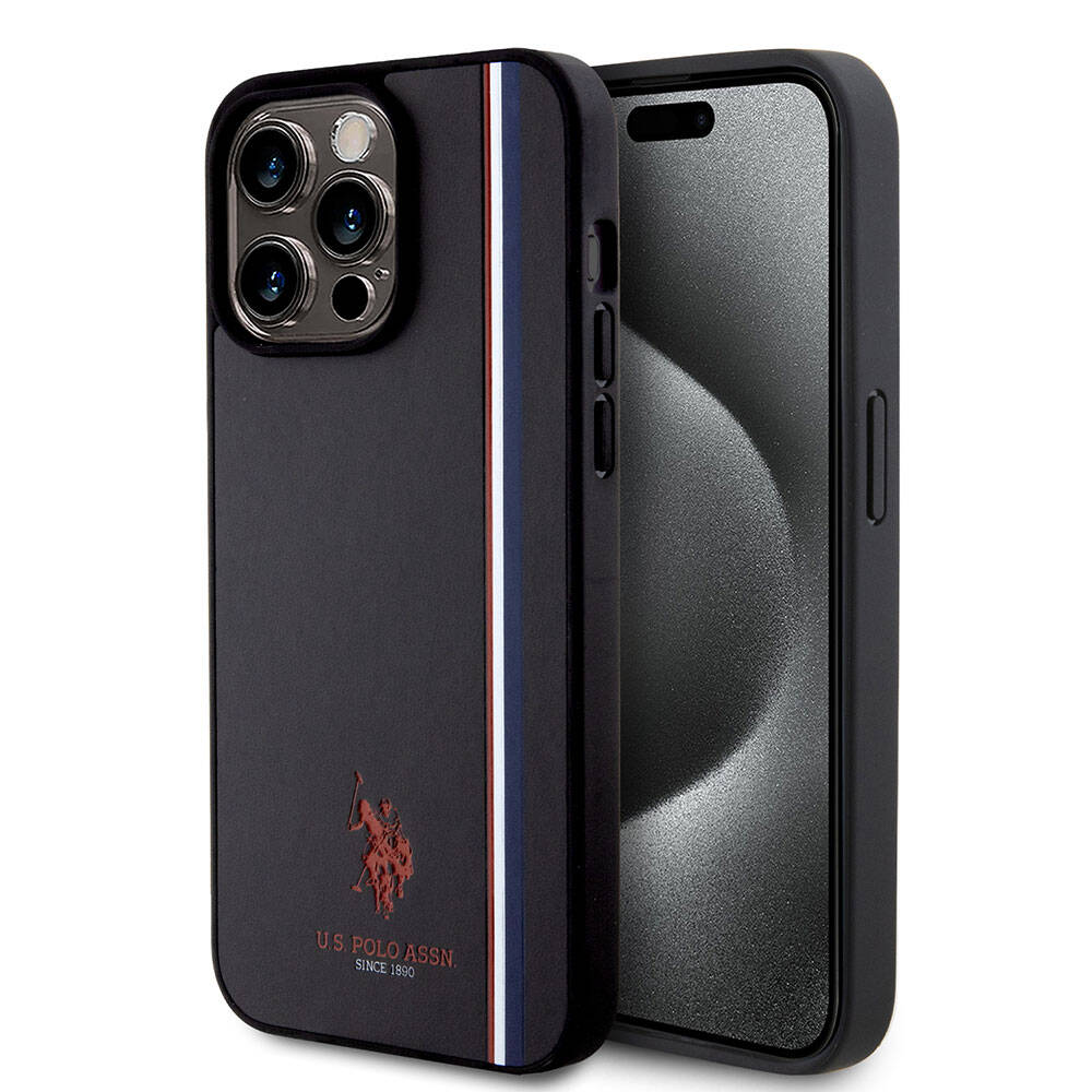 iPhone 15 Pro Max Kılıf U.S. Polo Assn. Orjinal Lisanslı Üç Renk Şerit Tasarımlı Baskı Logolu Kapak
