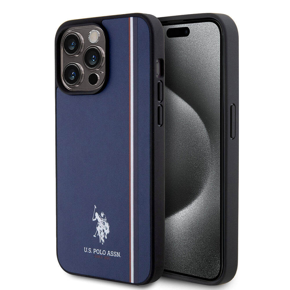 iPhone 15 Pro Max Kılıf U.S. Polo Assn. Orjinal Lisanslı Üç Renk Şerit Tasarımlı Baskı Logolu Kapak