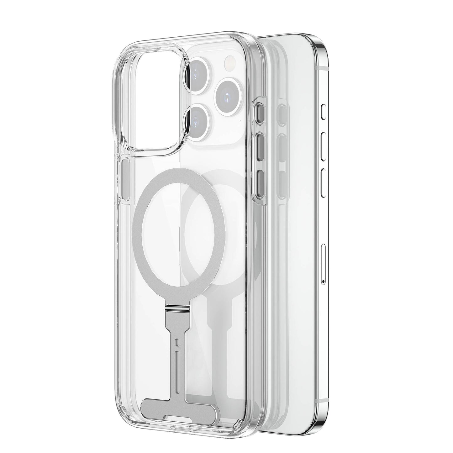 iPhone 15 Pro Max Kılıf Wiwu FYY-014 M-safe Şarj Özellikli Alüminyum Alaşım Metal Standlı Şeffaf Kapak