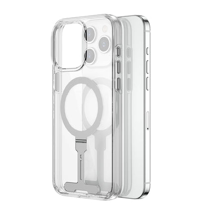 iPhone 15 Pro Max Kılıf Wiwu FYY-014 M-safe Şarj Özellikli Alüminyum Alaşım Metal Standlı Şeffaf Kapak