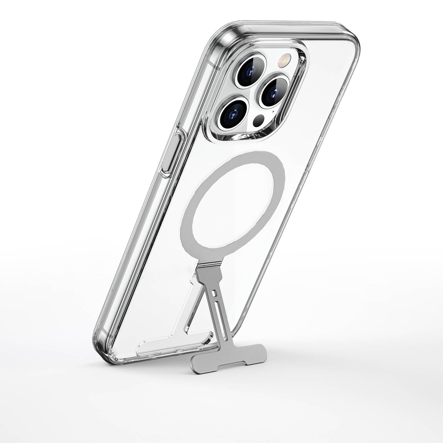 iPhone 15 Pro Max Kılıf Wiwu FYY-014 M-safe Şarj Özellikli Alüminyum Alaşım Metal Standlı Şeffaf Kapak
