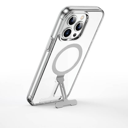 iPhone 15 Pro Max Kılıf Wiwu FYY-014 M-safe Şarj Özellikli Alüminyum Alaşım Metal Standlı Şeffaf Kapak