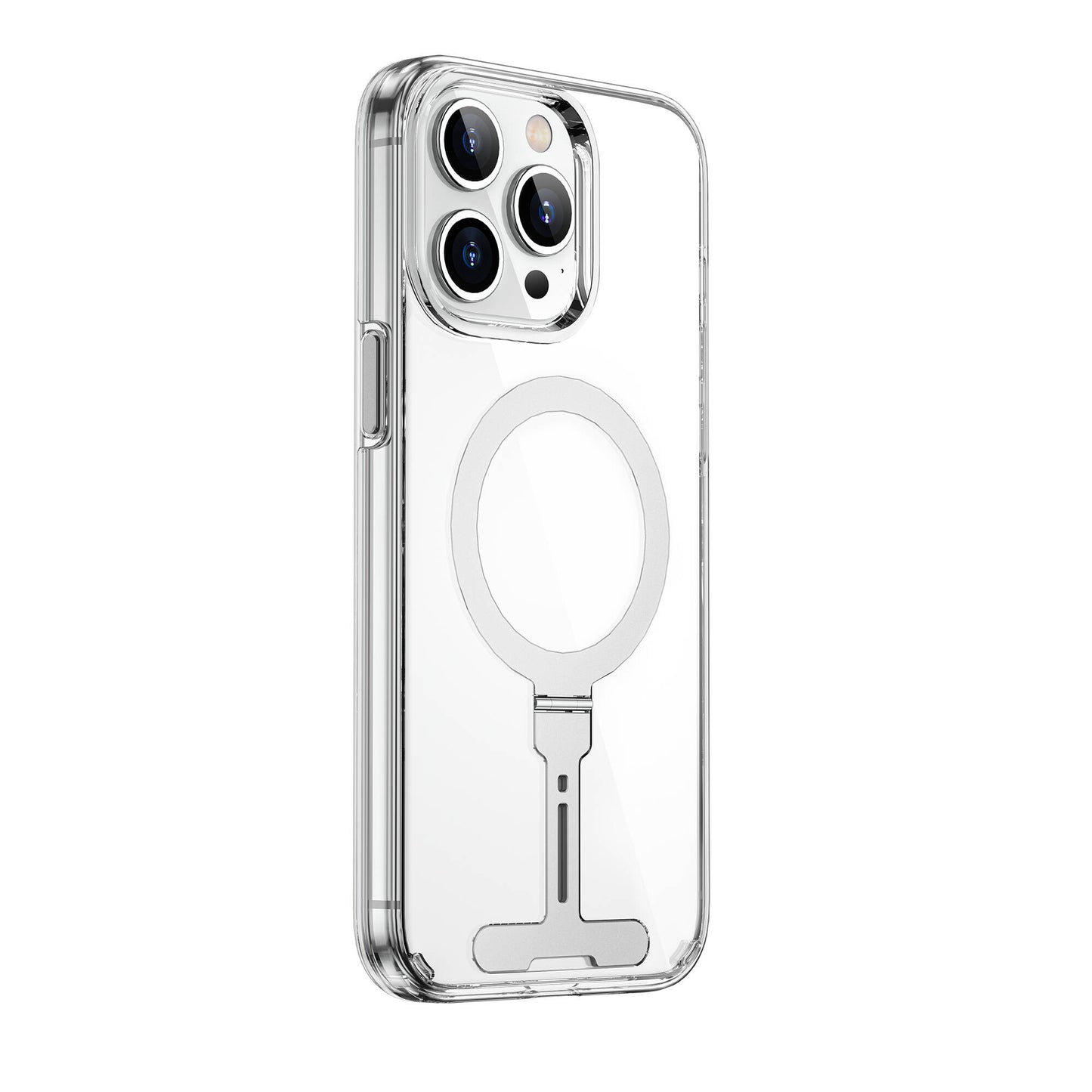 iPhone 15 Pro Max Kılıf Wiwu FYY-014 M-safe Şarj Özellikli Alüminyum Alaşım Metal Standlı Şeffaf Kapak