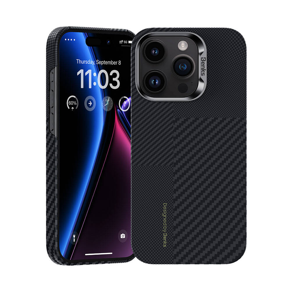 iPhone 15 Pro Max M-safe Şarj Özellikli Karbon Fiber Benks Montage ArmorAir Kevlar Kapak