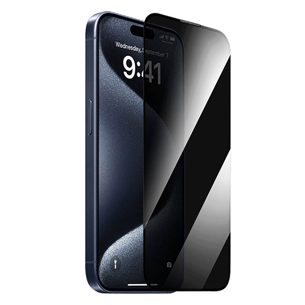 iPhone 15 Pro Max Wiwu GT-011 Anti-Bakteriyel Özellikli Polimer Oleofobik Kaplama Temperli Privacy Cam Ekran Koruyucu