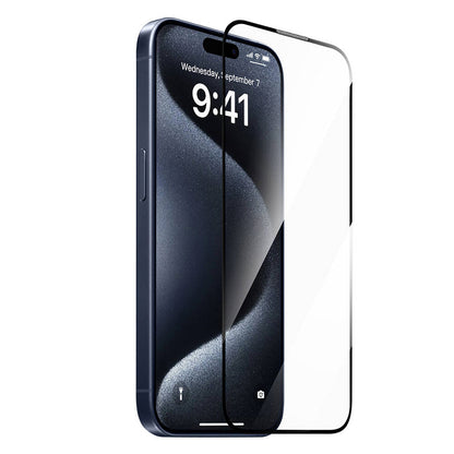 iPhone 15 Pro Max Wiwu SQ-008 Oleofobik Easy Install Darbeye Karşı Dayanıklı Temperli Cam Ekran Koruyucu + Kolay Uygulama Aparatlı