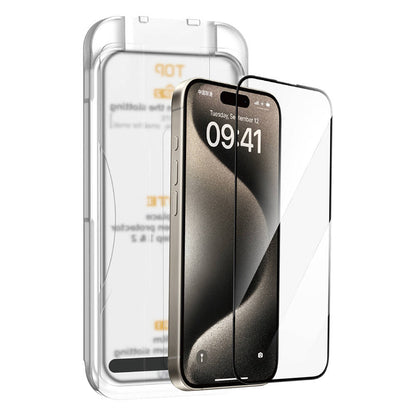 iPhone 15 Pro Max Wiwu SQ-008 Oleofobik Easy Install Darbeye Karşı Dayanıklı Temperli Cam Ekran Koruyucu + Kolay Uygulama Aparatlı
