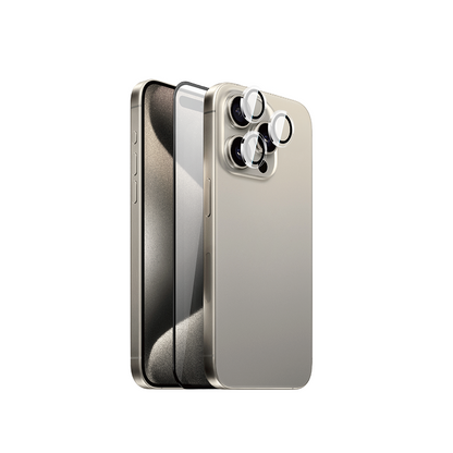 iPhone 15 Pro Max Wiwu Wi-IP002 2in1 Temperli Cam Ahize Toz Önleyici Ekran Koruyucu ve Kamera Lens Koruyucu Set