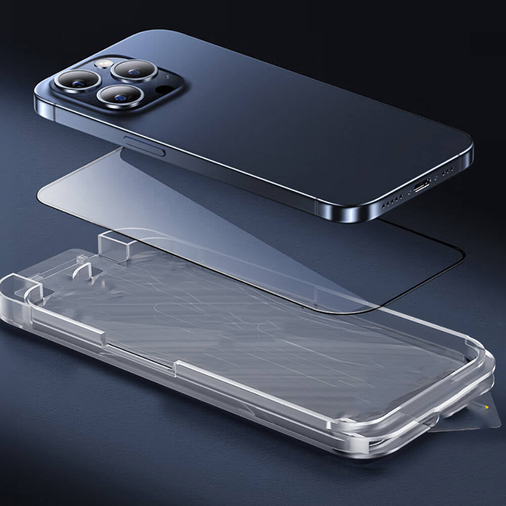 iPhone 15 Wiwu SQ-008 Oleofobik Easy Install Darbeye Karşı Dayanıklı Temperli Cam Ekran Koruyucu + Kolay Uygulama Aparatlı