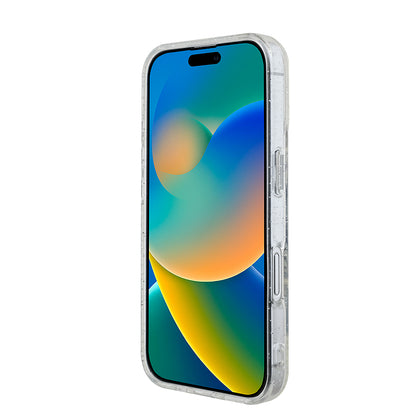 iPhone 16 Guess Orjinal Lisanslı 3'lü Aksesuar Seti IML Baskılı Simli Glitter Kılıf + Ekran Koruyucu + Lens Koruyucu