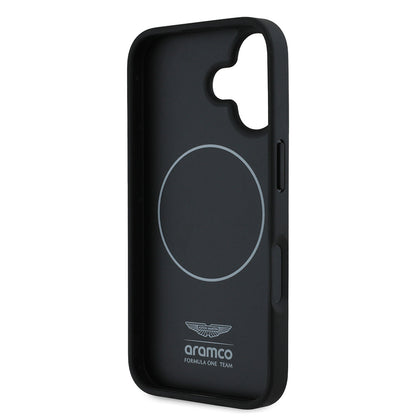 iPhone 16 Kılıf Aston Martin Orjinal Lisanslı M-safe Şarj Özellikli Renkli Halka ve Karbon Fiber Tasarımlı Kapak