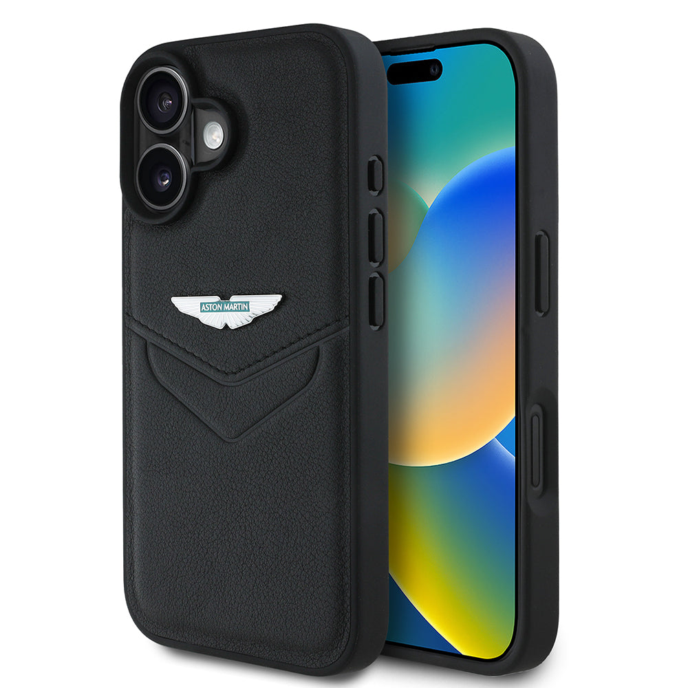 iPhone 16 Kılıf Aston Martin Orjinal Lisanslı Victory Dizayn PU Deri Metal Logolu Kapak