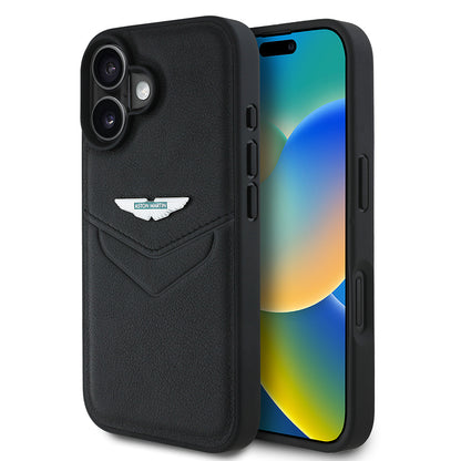 iPhone 16 Kılıf Aston Martin Orjinal Lisanslı Victory Dizayn PU Deri Metal Logolu Kapak