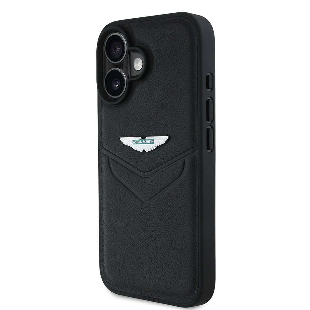iPhone 16 Kılıf Aston Martin Orjinal Lisanslı Victory Dizayn PU Deri Metal Logolu Kapak