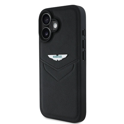iPhone 16 Kılıf Aston Martin Orjinal Lisanslı Victory Dizayn PU Deri Metal Logolu Kapak