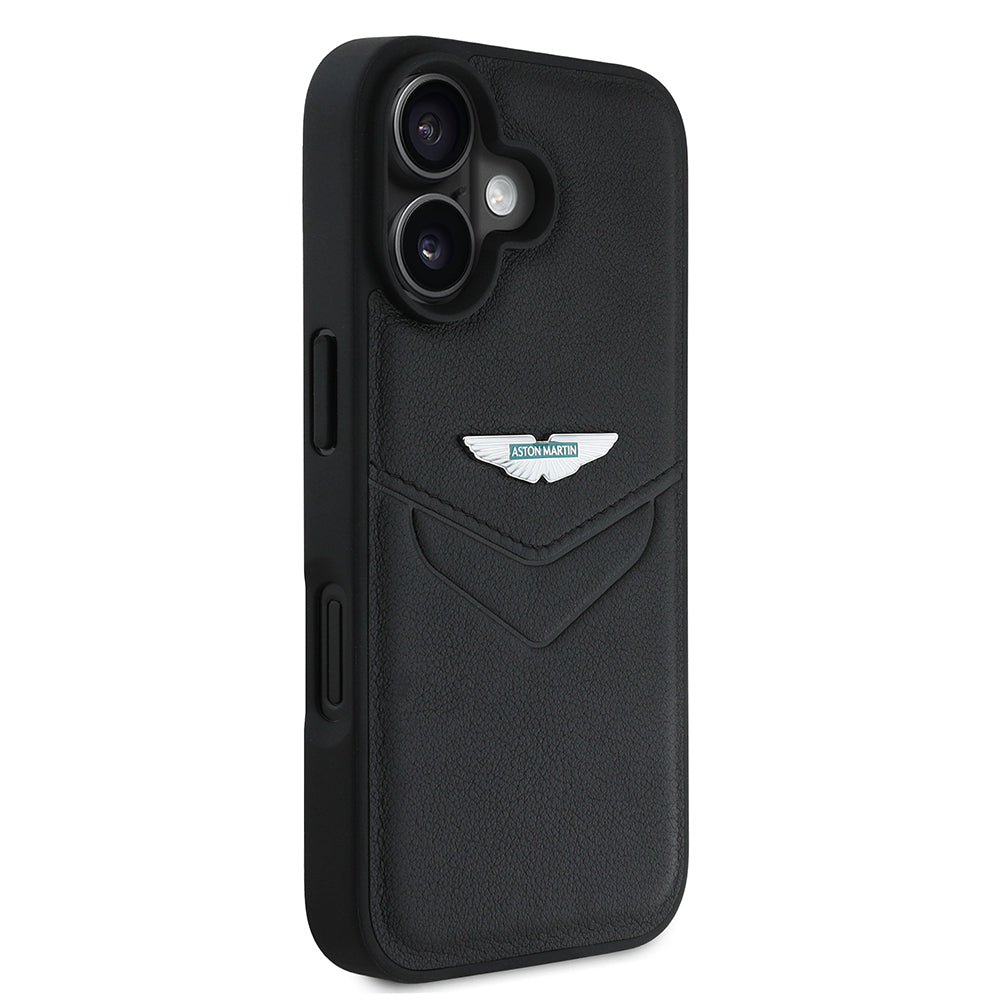 iPhone 16 Kılıf Aston Martin Orjinal Lisanslı Victory Dizayn PU Deri Metal Logolu Kapak