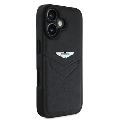 iPhone 16 Kılıf Aston Martin Orjinal Lisanslı Victory Dizayn PU Deri Metal Logolu Kapak