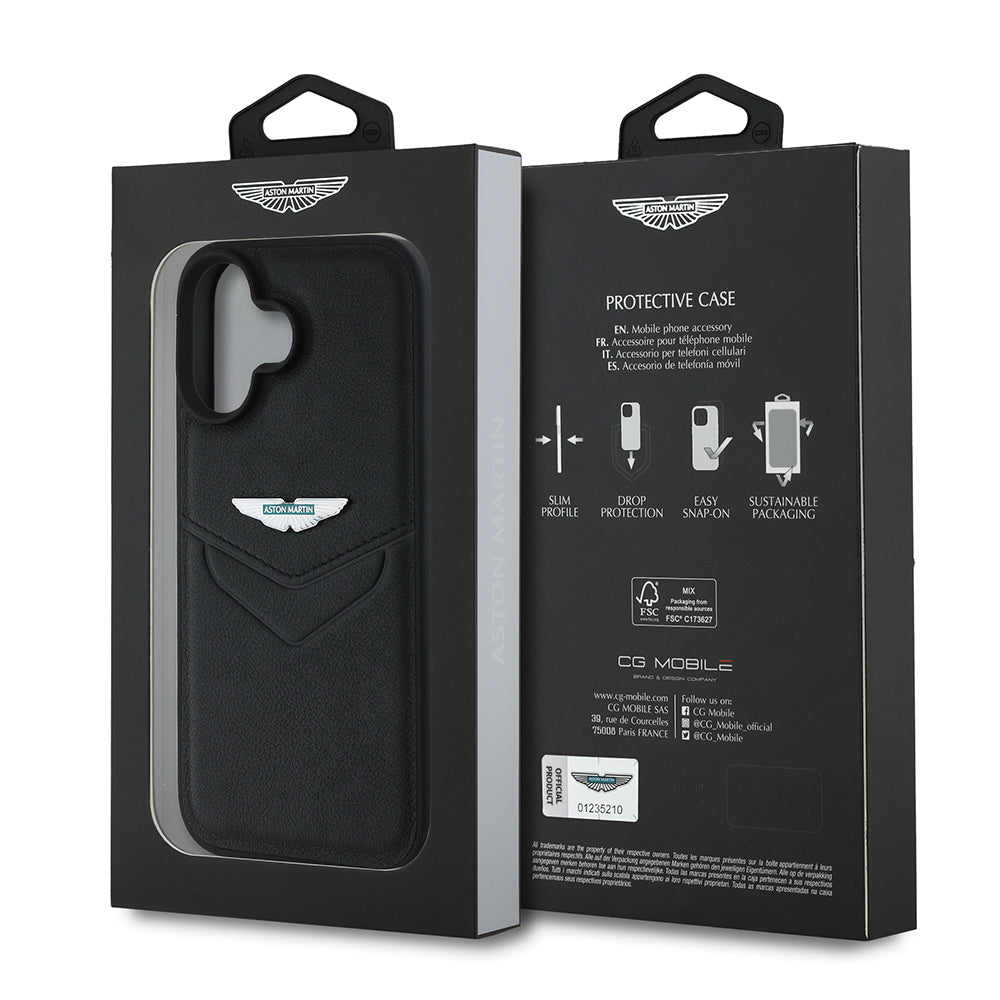 iPhone 16 Kılıf Aston Martin Orjinal Lisanslı Victory Dizayn PU Deri Metal Logolu Kapak