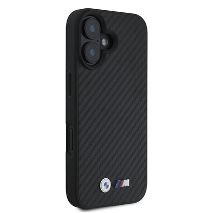 iPhone 16 Kılıf BMW Orjinal Lisanslı Karbon Fiber Tasarımlı ve Metal Logolu PU Deri Kapak