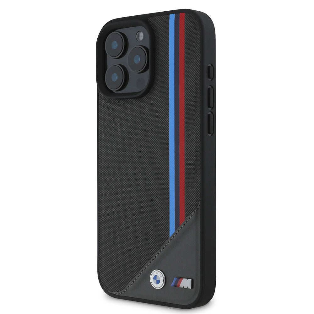 iPhone 16 Kılıf BMW Orjinal Lisanslı M-safe Şarj Özellikli M Logolu Üç Çizgili Dikiş Detaylı Meshed Tricolor Stripes Kapak