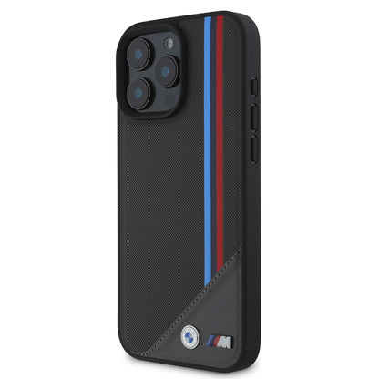 iPhone 16 Kılıf BMW Orjinal Lisanslı M-safe Şarj Özellikli M Logolu Üç Çizgili Dikiş Detaylı Meshed Tricolor Stripes Kapak
