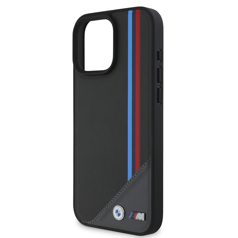 iPhone 16 Kılıf BMW Orjinal Lisanslı M-safe Şarj Özellikli M Logolu Üç Çizgili Dikiş Detaylı Meshed Tricolor Stripes Kapak