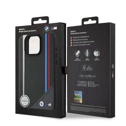iPhone 16 Kılıf BMW Orjinal Lisanslı M-safe Şarj Özellikli M Logolu Üç Çizgili Dikiş Detaylı Meshed Tricolor Stripes Kapak