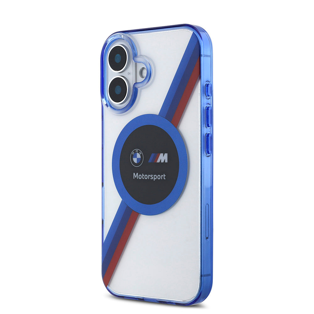iPhone 16 Kılıf BMW Orjinal Lisanslı M-safe Şarj Özellikli M Logolu Üç Renk Çizgili Motorsport Circle Kapak